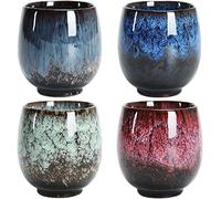 Tasse à thé tasses à café tasse à thé japonaise, ensemble de tasses à thé en céramique, ensemble de 4 tasses faites à la main, multicolores, tasses en céramique émaillée flambée, for la maison, le bur