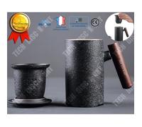 Tasse à thé - TECH DISCOUNT - Noir foncé - Céramique - 300ML - Avec filtre et couvercle