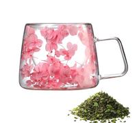 Tasse à transparente - Verre à café de 200 ml, tasse à boisson florale | Tasse à fleurs sèches avec poignée, tasse à thé isolée à double paroi pour terrasse du printemps du matin, étagère de