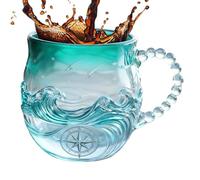 Tasse À Vague En Verre De Mer Fait Main - 414 ml Récipient À Boire Soufflé À La Main | Tasse À Chocolat Chaud Côtier | Pour Jus Boissons Lait Bureau Cuisine Salle À Manger Enseignants Étudiants Artist