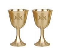 Tasse à Vin Vintage, 2 Gobelet Calice en Laiton, Calice Wicca, Calice Pentagramme Triple Lune, Gobelet à Vin Décoratif, Calice Au-tel, Fournitures et Outils pour Au-tel Cérémonie, Accessoires Wicca
