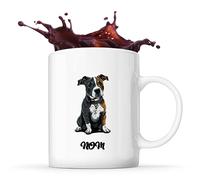 Tasse American Staffordshire Terrier style Cartoon Prénom Nom Personnalisable | Mug Café Thé Idée Cadeau Personnalisé Homme Femme Original pour propriétaire de chien