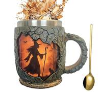 Tasse amusante 38,6 cl, tasses à café amusantes pour femmes, motif sorcière avec feu, texture 3D, écorce, arbre, tasse ergonomique pour adultes, cadeau d'anniversaire, Noël, collègues, professeurs