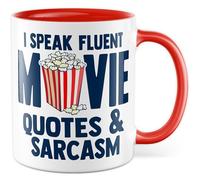 Tasse amusante avec inscription « I speak fluent Movie Quotes & Sarcasm » - Tasse à café 330 ml en céramique - Citations de film d'humour, sarcasme, cinéma hollywoodien, tasse à café