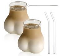 Tasse amusante de 450 ml avec forme de fesses avec paille et brosse, gobelet amusant, portable, verres à cocktail, verres à bière, pour latte macchiato, café glacé, whisky (2, 450 ml)