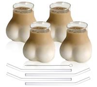 Tasse amusante de 450 ml avec forme de fesses avec paille et brosse, gobelet amusant, portable, verres à cocktail, verres à bière, pour latte macchiato, café glacé, whisky (4, 450 ml)