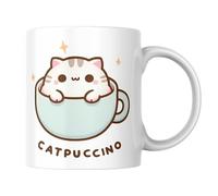 Tasse amusante Kawaii - Tasse à café catpuccino avec motif de jeu de mots - Cadeau chat mignon pour les amateurs de café et les fans de chats - Jolie tasse à thé de style anime (Catpuccino)