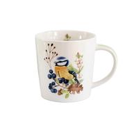 Tasse animaux mésange bleue sur composition naturelle en porcelaine dans un coffret cadeau assorti. Tasse à motif pour la table dressée et comme cadeau 0,4 l x H 9,7 cm