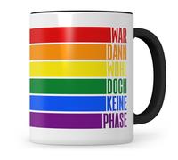 Tasse arc-en-ciel LGBTQ avec inscription « War dann wohl doch keine Phase » avec drapeau arc-en-ciel Gay Pride, cadeau avec inscription en allemand « Outing schwul lesbian queer »