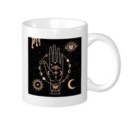 Tasse avec impression sorcière - Mauvais œil - Lune - Géométrique - Moderne - Constellation - Étoile - Jaune et noir - Céramique - Poids léger - Collection pour salon, laboratoire, extérieur, bureau