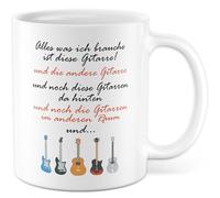 Tasse avec inscription en allemand « Geschenk Alles was ich brauche ist diese Gitarre » - Tasse à café en céramique - 330 ml - Pour professeur de guitare, cours de guitare, blagues - Tasse à café pour