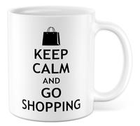 Tasse avec inscription en allemand « Geschenk Keep calm and go Shopping » - Tasse à café en céramique - 330 ml - Idée cadeau pour les amies, les amateurs de shopping, les loisirs