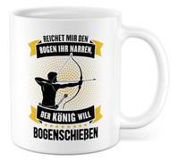 Tasse avec inscription en allemand « Geschenk Reichet mir den Bogen ihr Narren » - Tasse à café en céramique - 330 ml - Idée cadeau pour les sports d'arc et les amateurs de sports d'arc