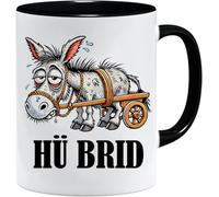 Tasse avec inscription en allemand « HÜ BRID » - Tasse amusante avec motif d'âne et inscription en allemand - Cadeau amusant pour les femmes et les hommes pour un anniversaire ou un départ (noir)