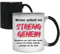 Tasse avec inscription en allemand « Meine Arbeit ist streng geheim » - Changement de couleur - Tasse à café - Idée cadeau - Tasse et boîte cadeau - Set pour le bureau - Drôle - Collègue - Chef