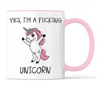 Tasse avec inscription « I am a fucking licorne » - Cadeau amusant - Tasse à café comme idée cadeau - Tasse à café 330 ml - Blanc/rose