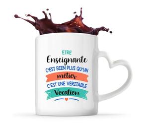 Tasse avec Poignée en Forme de Cœur Enseignante métier vocation Mug