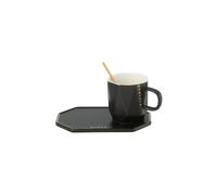 Tasse avec sous-tasse et cuillère en céramique noire 17.8x12.2x8cm J-Line