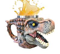 Tasse avec tête de dinosaure - 18,5 x 11,5 x 9,5 cm, rétro gothique, intérieur isolé en acier inoxydable | Tasse à thé en forme de tête de mort, décoration de maison, lieu de travail de bureau