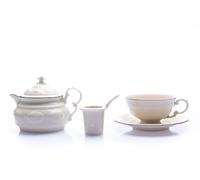 Tasse avec théière, porcelaine tchèque, ivoire, ligne platine, 0,2 l et 0,4 l, Leander