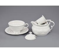 Tasse avec théière, porcelaine tchèque, ligne platine, 0,2 l et 0,4 l, Leander