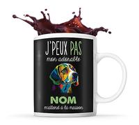 Tasse Beagle Adorable m'attend à la maison Prénom Nom Personnalisable | Mug Café Thé Idée Cadeau Personnalisé Homme Femme Original pour propriétaire de chien