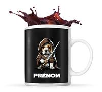 Tasse Beagle avec sabre laser Prénom Nom Personnalisable | Mug Café Thé Idée Cadeau Personnalisé Homme Femme Original pour propriétaire de chien