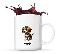 Tasse Beagle style Cartoon Prénom Nom Personnalisable | Mug Café Thé Idée Cadeau Personnalisé Homme Femme Original pour propriétaire de chien