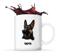 Tasse Berger Allemand style Cartoon Prénom Nom Personnalisable | Mug Café Thé Idée Cadeau Personnalisé Homme Femme Original pour propriétaire de chien