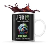 Tasse Bichon Maltais Adorable m'attend à la maison Prénom Nom Personnalisable | Mug Café Thé Idée Cadeau Personnalisé Homme Femme Original pour propriétaire de chien