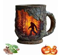 Tasse Bigfoot Forest Fire, tasse à café vintage 3D Sasquatch, design avec relief 3D, tasse ergonomique de 200 ml pour feu de camp, cadeau pour les amateurs de cryptides Without spoon