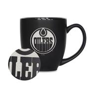 Tasse bistro en c ramique noire mate grav e au laser Rico Industries, motif hockey des Oilers d'Edmonton, 15 oz Pour boissons chaudes ou froides