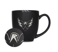 Tasse bistro en céramique noire mate gravée au laser Rico Industries, motif hockey de la LNH, Capitals de Washington, 425 ml - Pour boissons chau