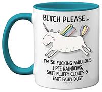 Tasse Bitch Please I'm So Fabulous Unicorn de 325 ml en céramique avec poignée bleu clair, cadeaux amusants pour femme, cadeau d'anniversaire, service à thé pour adultes, cadeau licorne, Noël, pour