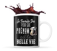 Tasse Bouledogue Anglais Je travaille dur Prénom Nom Personnalisable | Mug Café Thé Idée Cadeau Personnalisé Homme Femme Original pour propriétaire de chien
