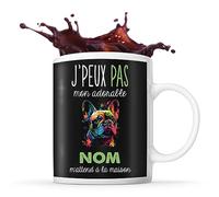 Tasse Bouledogue Français Adorable m'attend à la maison Prénom Nom Personnalisable | Mug Café Thé Idée Cadeau Personnalisé Homme Femme Original pour propriétaire de chien