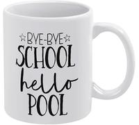 Tasse « Bye Bye School Hello Pool » idéale pour les parents, idée cadeau pour fille, fils, enfants, Noël, anniversaire, humoristique, blanche, 325 ml