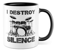 Tasse cadeau batteur I Destroy Silence, idée cadeau batteur, amateur de batterie, tasse à café