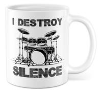 Tasse cadeau batteur I Destroy Silence, idée cadeau batteur, amateur de batterie, tasse à café