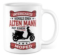 Tasse cadeau cyclomoteur ne jamais sous-estimer un vieil homme sur un cyclomoteur, idée cadeau collègue, père, ami, grand-père, amateur de cyclomoteur, tasse à café