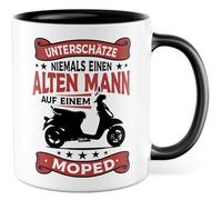 Tasse cadeau cyclomoteur ne jamais sous-estimer un vieil homme sur un cyclomoteur, idée cadeau collègue, père, ami, grand-père, amateur de cyclomoteur, tasse à café