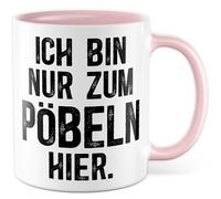 Tasse cadeau humour « Ich bin nur zum Pöbeln hier », tasse à café sarcasme ironie bureau travail équipe collègue idée cadeau collègue collègue de collègue avec inscription humoristique