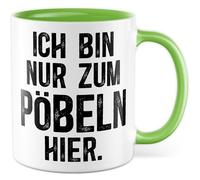 Tasse cadeau humour « Ich bin nur zum Pöbeln hier », tasse à café sarcasme ironie bureau travail équipe collègue idée cadeau collègue collègue de collègue avec inscription humoristique