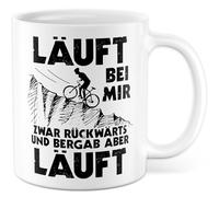 Tasse cadeau humour « Läuft bei mir Zwar rückwärts und bergab aber läuft, Kaffeeasse Arbeit Motivation Kollegin Büro Team Spaß, Geschenkidee Freundin Freund Ironie » avec inscription humoristique