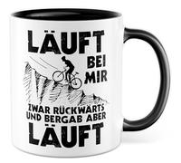 Tasse cadeau humour « Läuft bei mir Zwar rückwärts und bergab aber läuft, Kaffeeasse Arbeit Motivation Kollegin Büro Team Spaß, Geschenkidee Freundin Freund Ironie » avec inscription humoristique