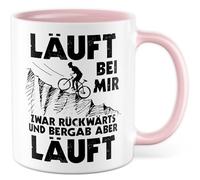 Tasse cadeau humour « Läuft bei mir Zwar rückwärts und bergab aber läuft, Kaffeeasse Arbeit Motivation Kollegin Büro Team Spaß, Geschenkidee Freundin Freund Ironie » avec inscription humoristique