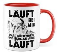 Tasse cadeau humour « Läuft bei mir Zwar rückwärts und bergab aber läuft, Kaffeeasse Arbeit Motivation Kollegin Büro Team Spaß, Geschenkidee Freundin Freund Ironie » avec inscription humoristique