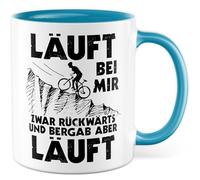 Tasse cadeau humour « Läuft bei mir Zwar rückwärts und bergab aber läuft, Kaffeeasse Arbeit Motivation Kollegin Büro Team Spaß, Geschenkidee Freundin Freund Ironie » avec inscription humoristique