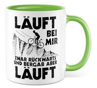 Tasse cadeau humour « Läuft bei mir Zwar rückwärts und bergab aber läuft, Kaffeeasse Arbeit Motivation Kollegin Büro Team Spaß, Geschenkidee Freundin Freund Ironie » avec inscription humoristique