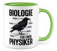 Tasse cadeau pour enseignant avec inscription en allemand - Biologie pour un physicien - Oiseau - Tasse à café 330 ml en céramique - Science, physique, humour, enseignante, collègue de travail